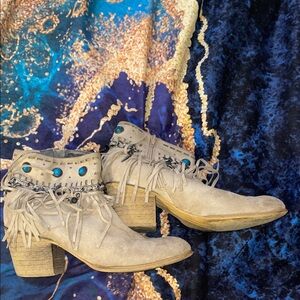 Fringe Ankle Boots with Turquoise Accents